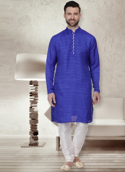 Blue Mehndi Bhagalpuri Silk Kurta Pyjama