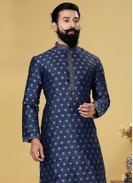 Blue Mehndi Jacquard Silk Kurta Pyjama