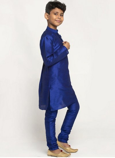 
                            Blue Plain Art Dupion Silk Kurta Pyjama