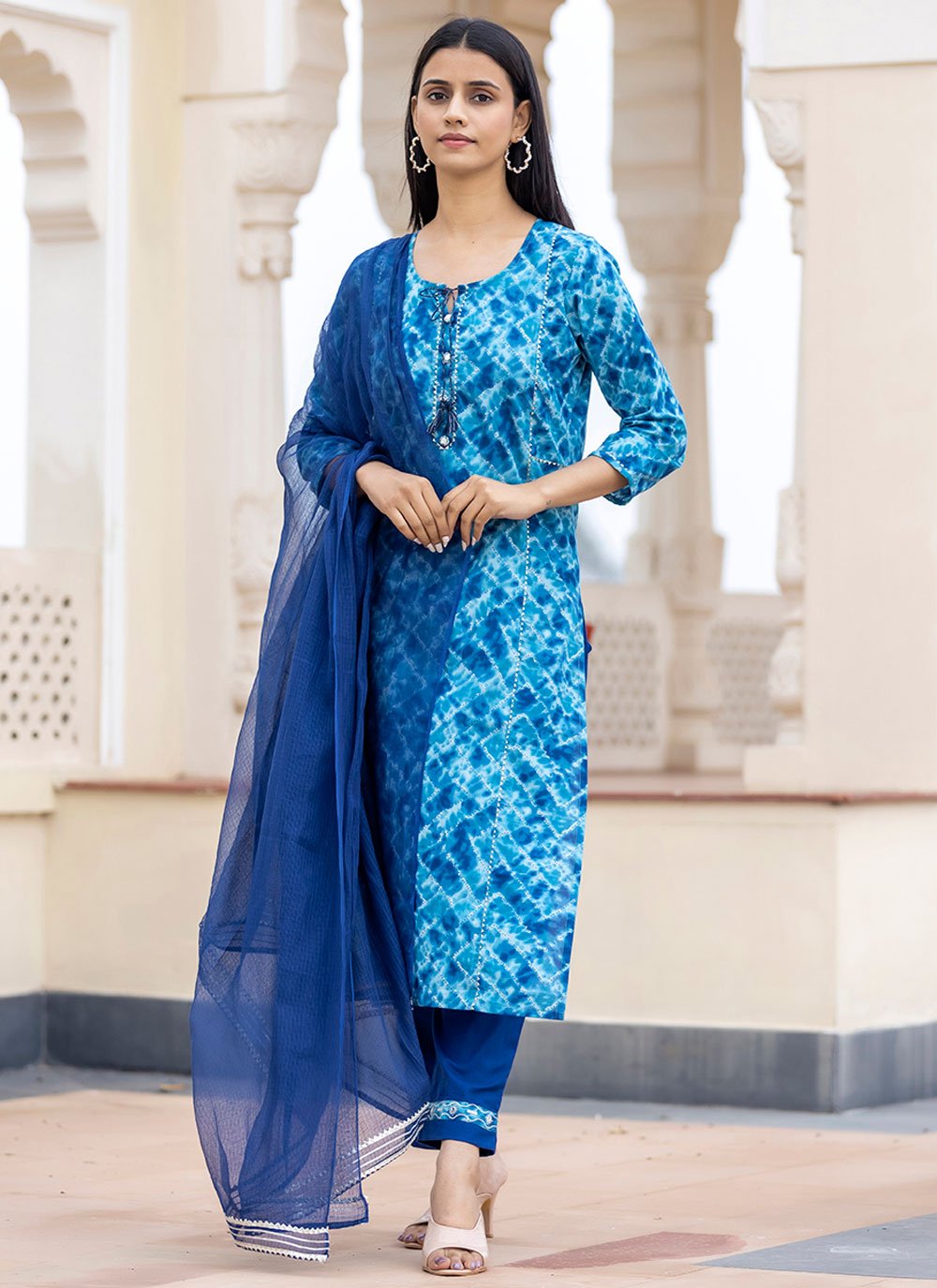 Comfortable Plain Blue Round Neck Cotton Ladies Salwar Suit For Daily Wear  at 2490.00 INR in Bathinda | Apple Blossom