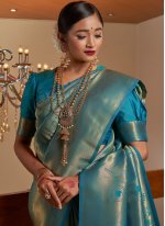Blue Raw Silk Designer Traditional Saree