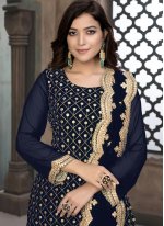 Blue Resham Designer Pakistani Suit
