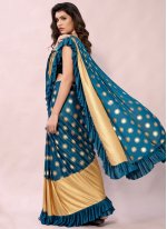 Blue Sequins Ready Pleated Saree