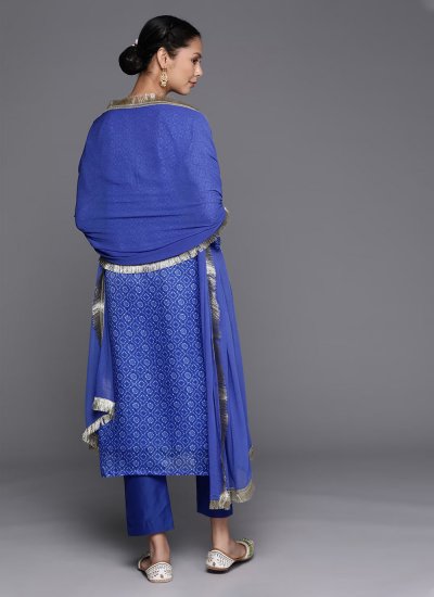 Blue Silk Blend Embroidered Salwar Suit