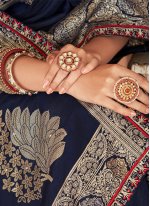 Blue Silk Embroidered Traditional Designer Saree