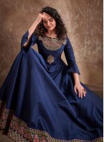 Blue Silk Readymade Anarkali Suit