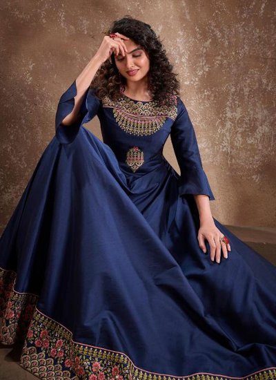 Blue Silk Readymade Anarkali Suit
