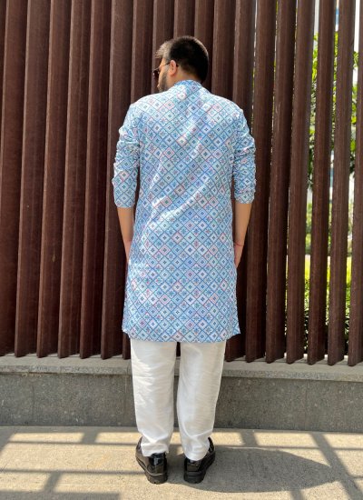 Blue Soft Cotton Kurta Pyjama