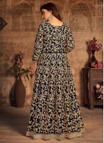 Blue Velvet Resham Floor Length Designer Salwar Suit