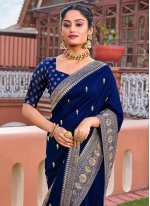 Blue Vichitra Silk Lace Designer Traditional Saree