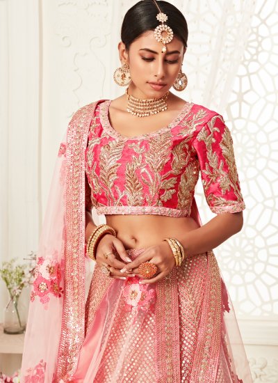 Bollywood Lehenga Choli Embroidered Net in Pink