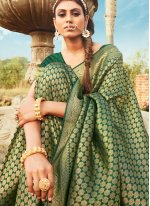 Bollywood Saree Weaving Banarasi Silk in Green