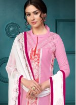 Breathtaking Embroidered Cotton Pink Churidar Suit
