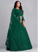 Breathtaking Embroidered Net Green Trendy Lehenga Choli