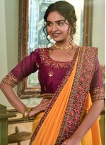 Breathtaking Embroidered Yellow Vichitra Silk Classic Saree