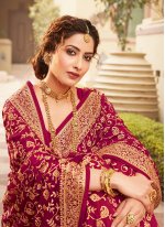 Breathtaking Patch Border Magenta Vichitra Silk Designer Saree