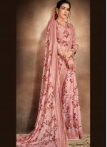 Breathtaking Pink Satin Printed Saree