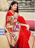 Brilliant Banarasi Silk Weaving Red Traditional Designer Saree