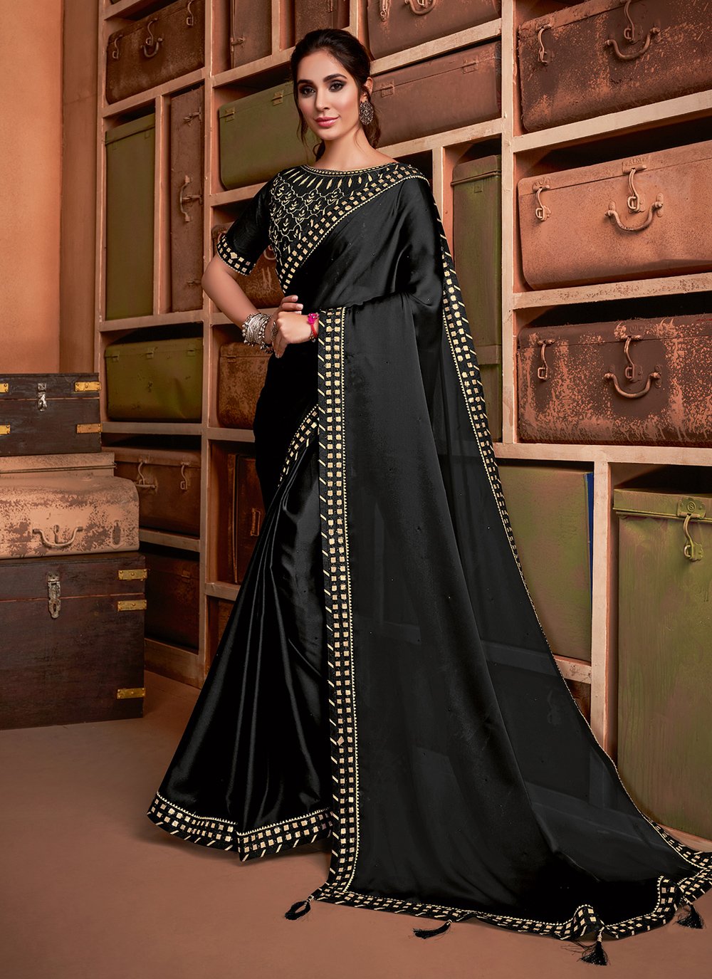 Black Color Sequence Saree in Georgette Bollywood Party Wear Sequence Saree  in USA, UK, Malaysia, South Africa, Dubai, Singapore