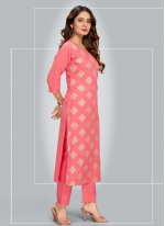 Brilliant Blended Cotton Printed Pink Pant Style Suit