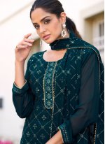 Brilliant Teal Faux Georgette Designer Pakistani Suit