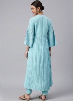 Brilliant Turquoise Crepe Silk Long Length Suit