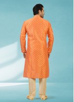Brocade Kurta Pyjama in Orange