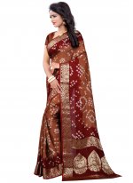 Brown and Maroon Art Silk Ceremonial Traditional Saree