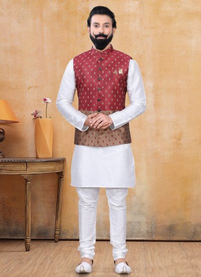 Brown and Maroon Fancy Jacquard Nehru Jackets