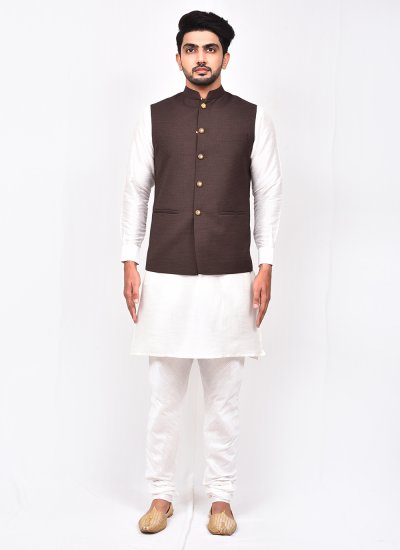 Brown and White Color Kurta Payjama With Jacket