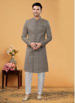 Brown Ceremonial Fancy Fabric Indo Western Sherwani