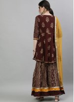 Brown Cotton Print Readymade Suit