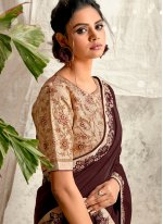 Brown Crepe Silk Traditional Designer Saree