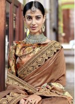 Brown Embroidered Art Silk Classic Saree