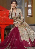 Brown Embroidered Ceremonial Readymade Anarkali Salwar Suit