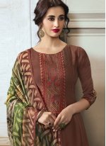 Brown Georgette Satin Embroidered Designer Pakistani Salwar Suit