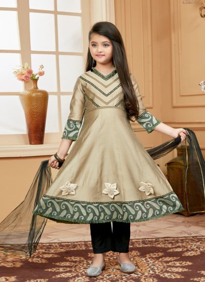 Brown Patchwork Cotton Silk Anarkali Salwar Kameez