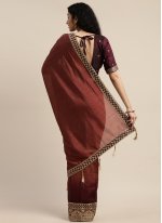 Brown Silk Embroidered Designer Saree