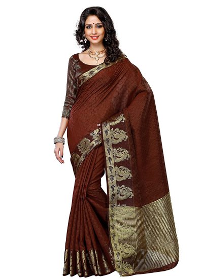 Brown Silk Mehndi Classic Designer Saree