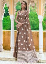 Brown Weaving Mehndi Classic Saree