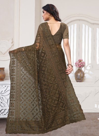 
                            Brown Wedding Net Designer Saree