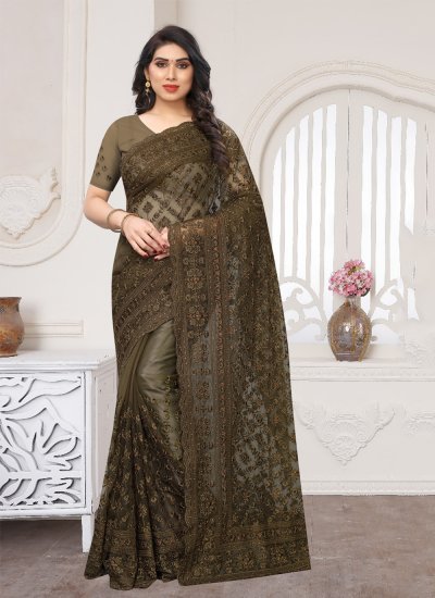 Brown Wedding Net Designer Saree