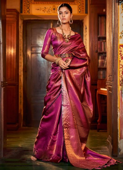 Burgundy Silk Saree with Embroidered Blouse | Party wear sarees, Silk sarees,  Wedding sarees online