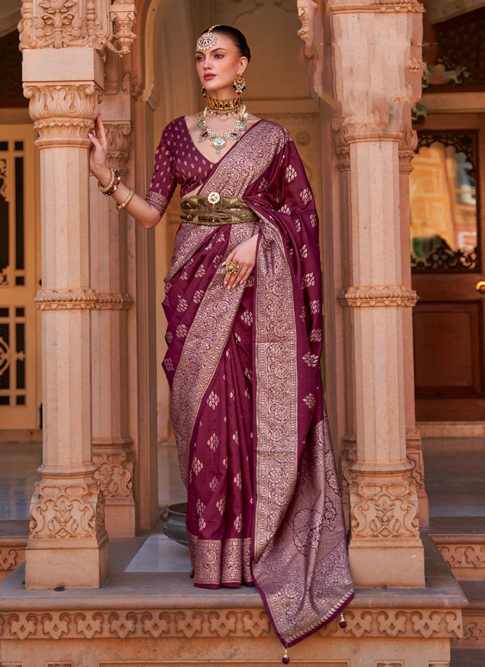 Buy Burgundy Maroon Banarasi Saree online-Karagiri – Karagiri Global