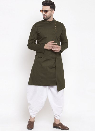 Buttons Blended Cotton Indo Western in Green