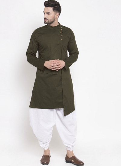 Buttons Blended Cotton Indo Western in Green