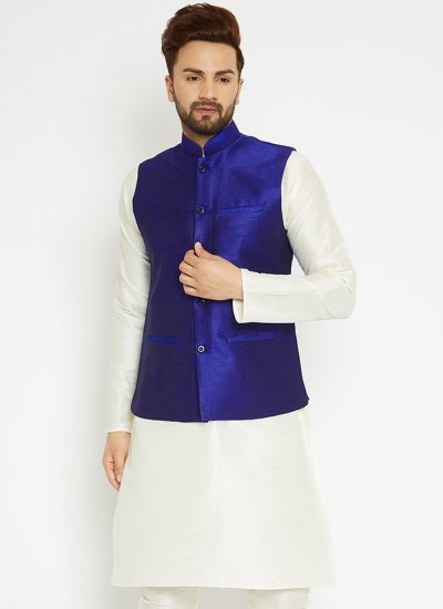 
                            Buttons Dupion Silk Nehru Jackets in Blue