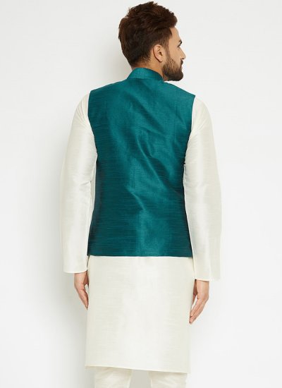 
                            Buttons Dupion Silk Nehru Jackets in Green