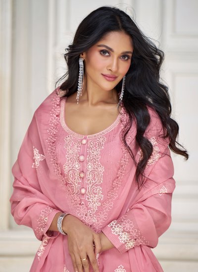 Capricious Embroidered Pink Straight Salwar Kameez 