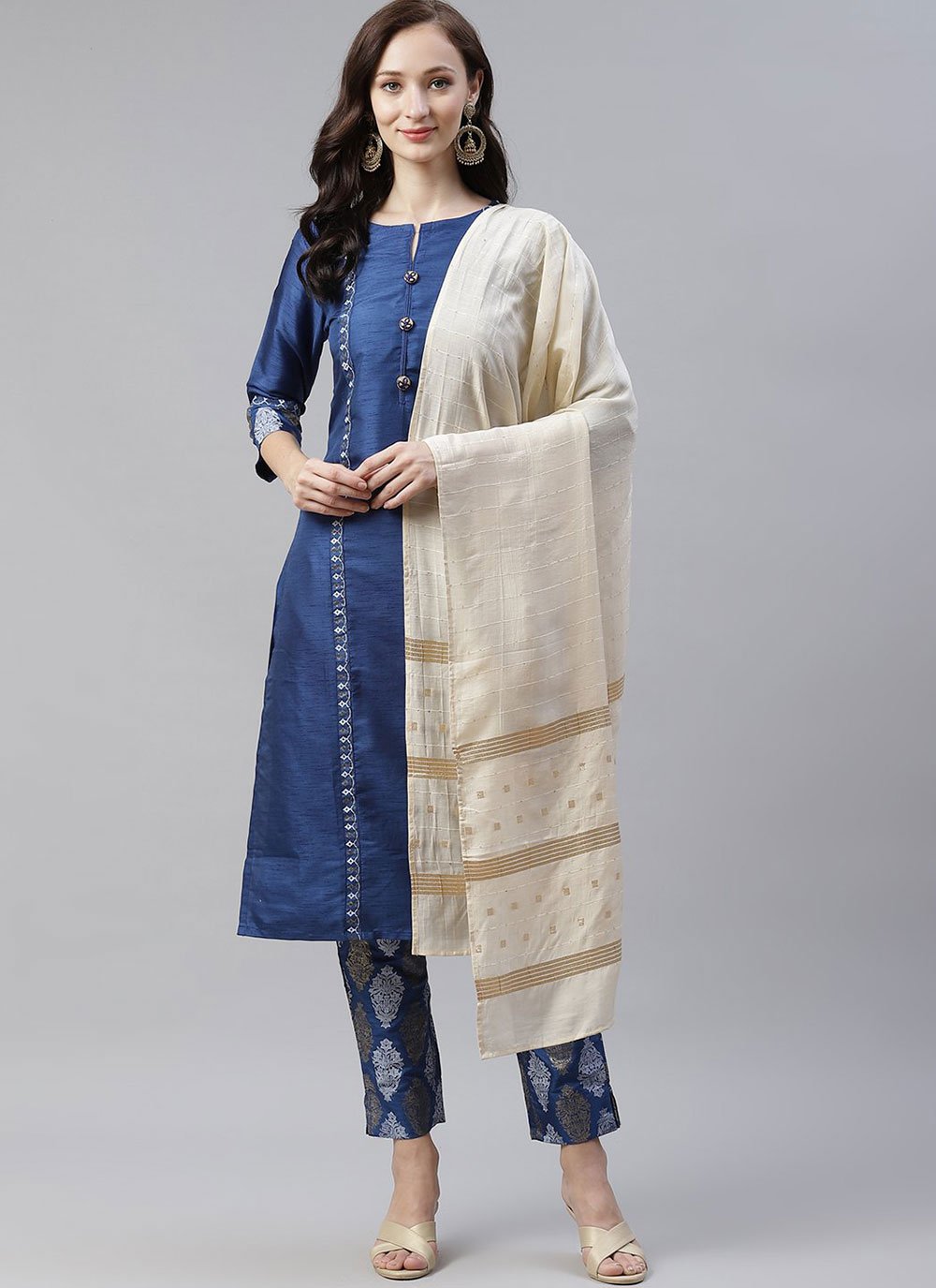 Capricious Embroidered Work Fancy Fabric Pant Style Suit